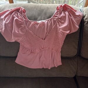 Altard State Going Out Casual Blouse Pink Cinched In waist Neck Line Size XL